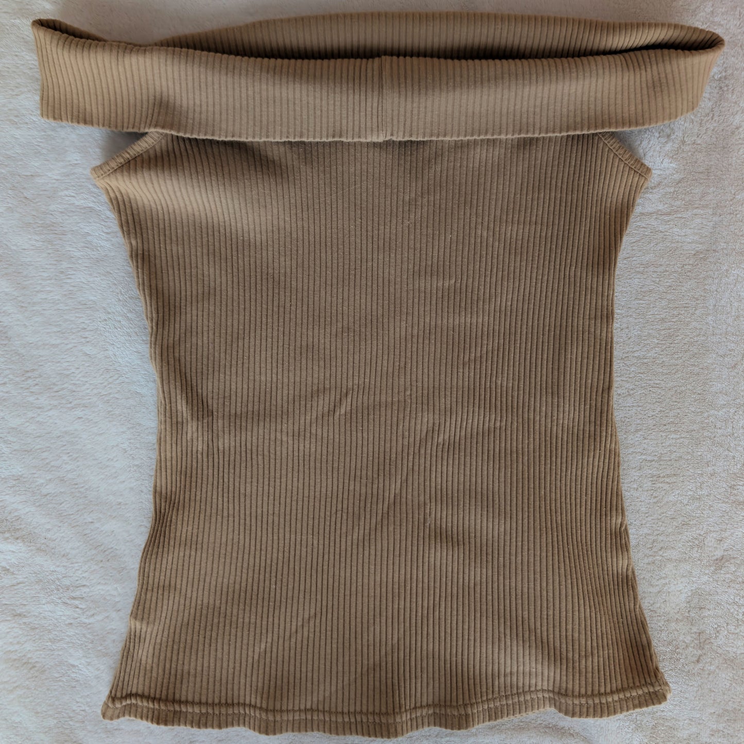 Off the shoulder tan fold over top
